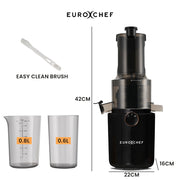 EUROCHEF Cold Press Slow Juicer Machine, Large Chute, 200W, Charcoal Grey V219-INCJCPEC15KA