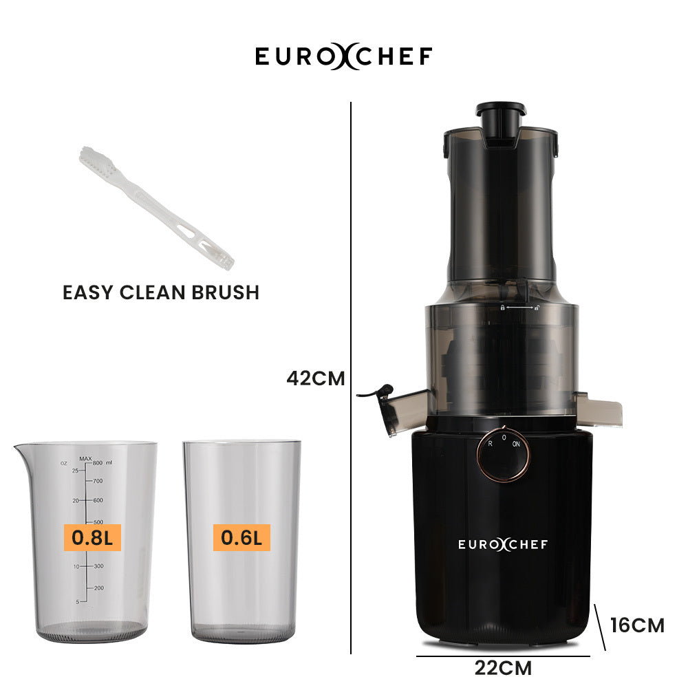 EUROCHEF Cold Press Slow Juicer Machine, Large Chute, 200W, Charcoal Grey V219-INCJCPEC15KA