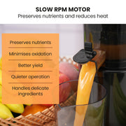 EUROCHEF Cold Press Slow Juicer Machine, Large Chute, 200W, Charcoal Grey V219-INCJCPEC15KA