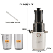 EUROCHEF Cold Press Slow Juicer Machine, Large Chute, 200W, White V219-INCJCPEC15WA