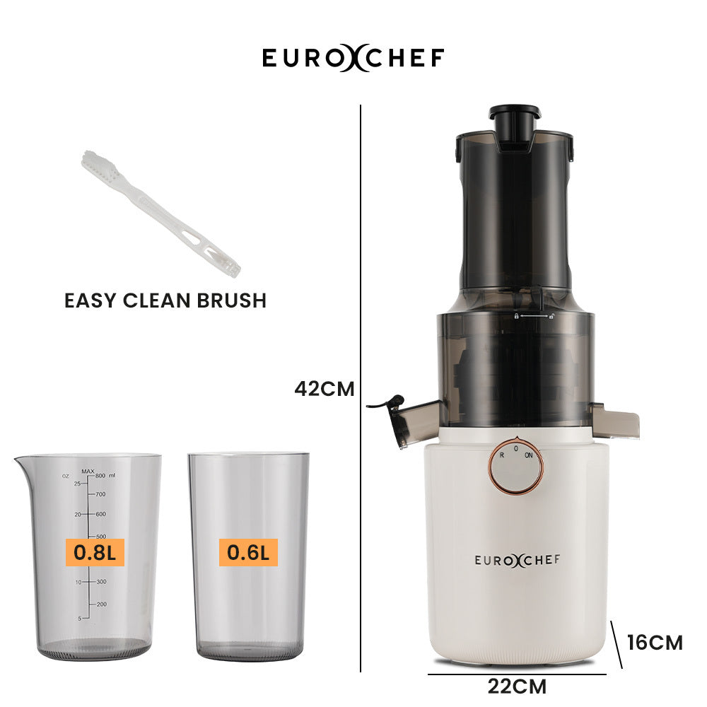 EUROCHEF Cold Press Slow Juicer Machine, Large Chute, 200W, White V219-INCJCPEC15WA