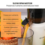 EUROCHEF Cold Press Slow Juicer Machine, Large Chute, 200W, White V219-INCJCPEC15WA