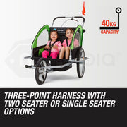 Tag-along Kids Bike Trailer Bicycle Pram Stroller Children Jogger Green V219-KIDBKTTAGAGRN