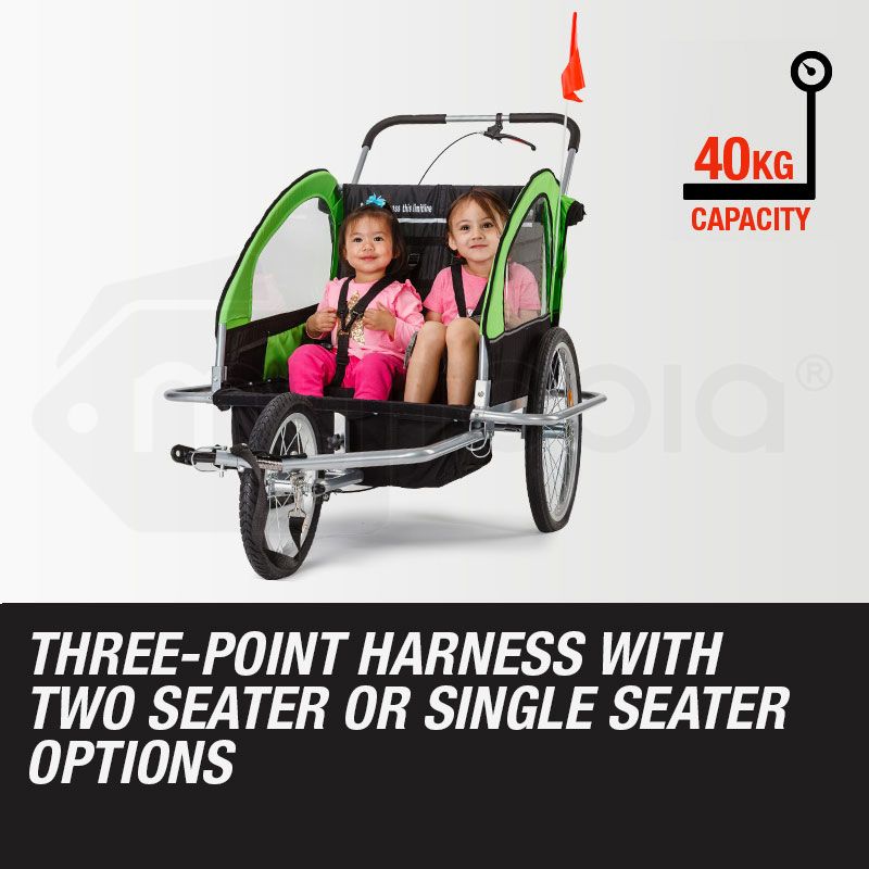 Tag-along Kids Bike Trailer Bicycle Pram Stroller Children Jogger Green V219-KIDBKTTAGAGRN