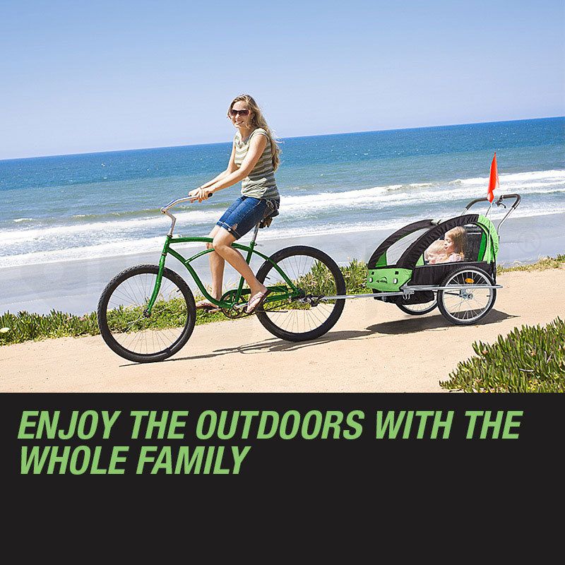 Tag-along Kids Bike Trailer Bicycle Pram Stroller Children Jogger Green V219-KIDBKTTAGAGRN