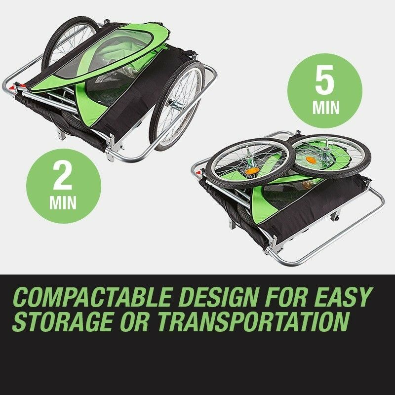Tag-along Kids Bike Trailer Bicycle Pram Stroller Children Jogger Green V219-KIDBKTTAGAGRN