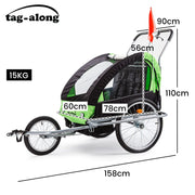 Tag-along Kids Bike Trailer Bicycle Pram Stroller Children Jogger Green V219-KIDBKTTAGAGRN