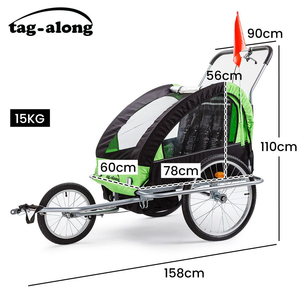Tag-along Kids Bike Trailer Bicycle Pram Stroller Children Jogger Green V219-KIDBKTTAGAGRN