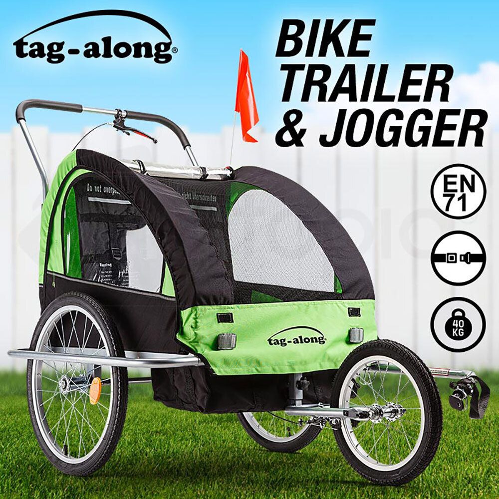 Tag-along Kids Bike Trailer Bicycle Pram Stroller Children Jogger Green V219-KIDBKTTAGAGRN