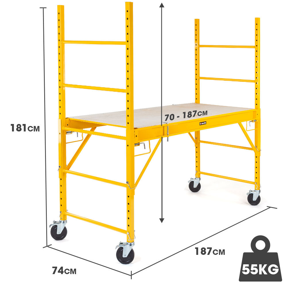 Baumr-AG Adjustable Mobile Scaffolding, 450kg Capacity, with Trapdoor Hatch V219-LDRSCFBMRAH18