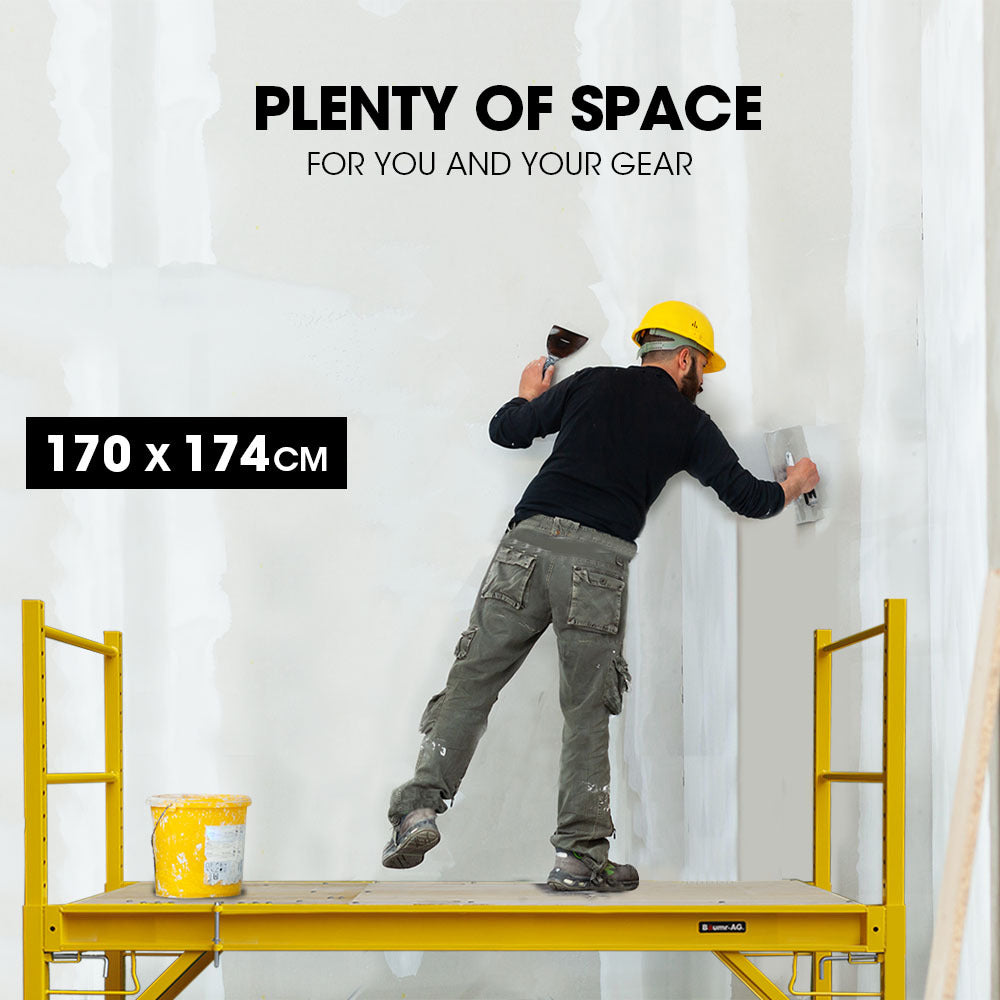 Baumr-AG Adjustable Mobile Scaffolding, 450kg Capacity, with Trapdoor Hatch V219-LDRSCFBMRAH18