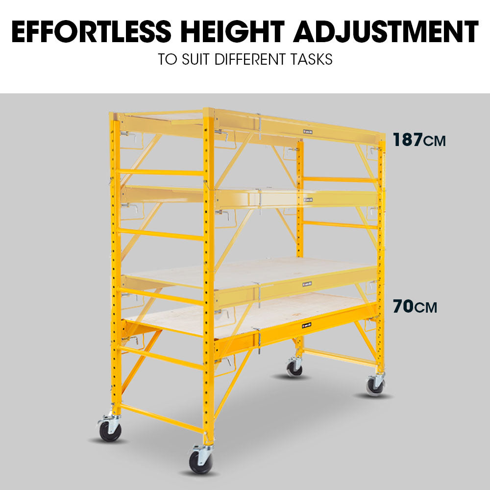 Baumr-AG Adjustable Mobile Scaffolding, 450kg Capacity, with Trapdoor Hatch V219-LDRSCFBMRAH18