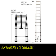 Bullet 3.8m Telescopic Aluminium Ladder Alloy Extension Extendable Steps Multi Portable V219-LDRTELBULA38S
