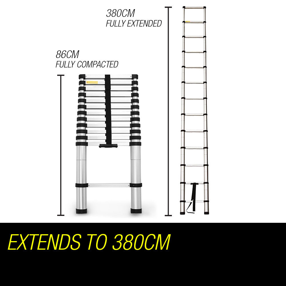 Bullet 3.8m Telescopic Aluminium Ladder Alloy Extension Extendable Steps Multi Portable V219-LDRTELBULA38S