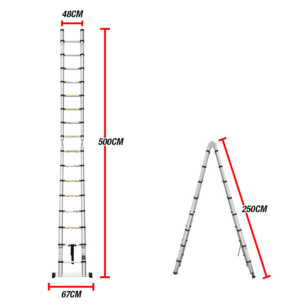 Bullet 5m Telescopic Aluminium Multipurpose Ladder Extension Alloy Step V219-LDRTELBULA50A