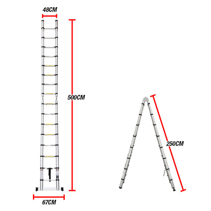 Bullet 5m Telescopic Aluminium Multipurpose Ladder Extension Alloy Step V219-LDRTELBULA50A