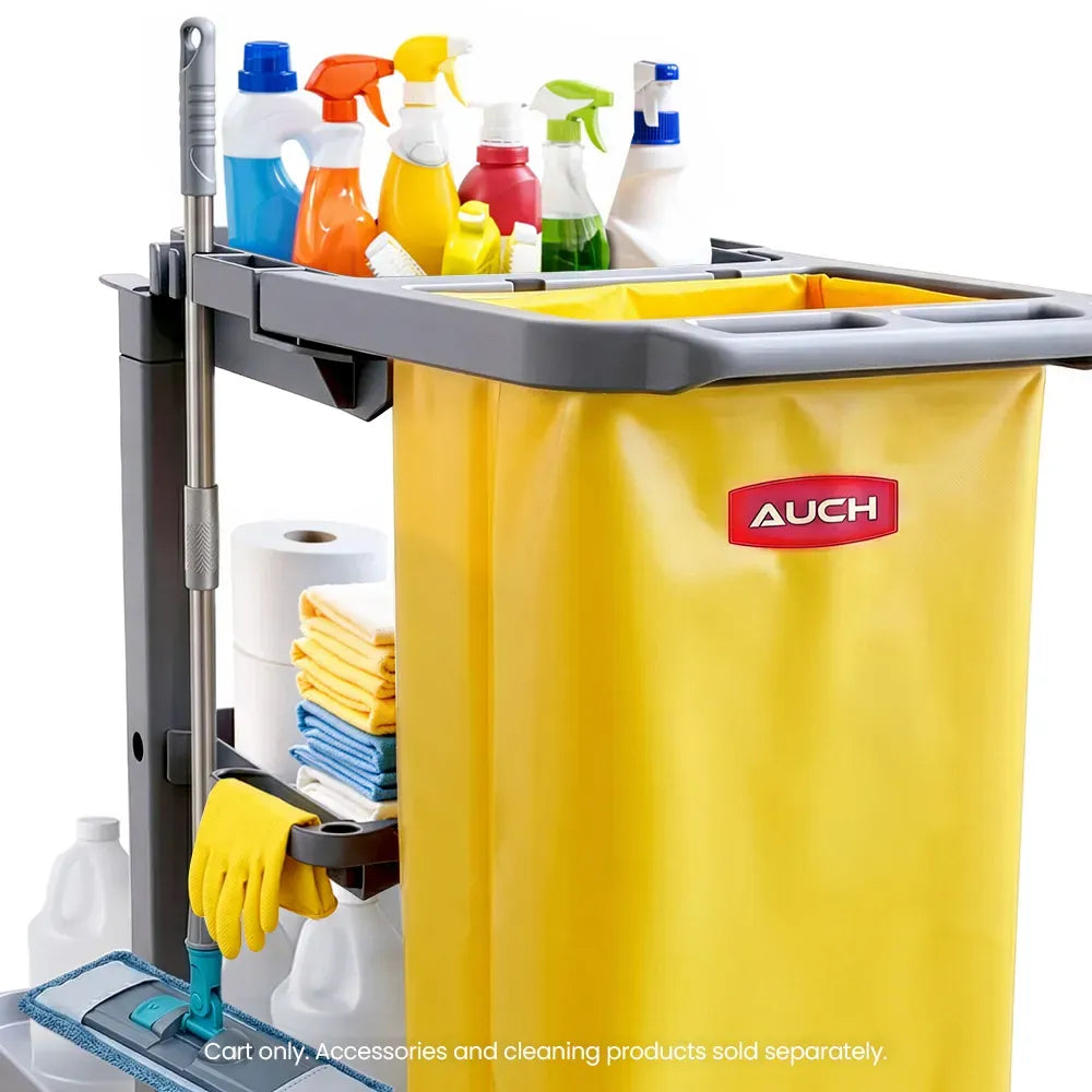 AUCH Janitor Cleaning Trolley, Housekeeping Cart, 3 Shelves, Tool Storage Clamp, Wet Sign Hook, Quiet Wheels, V219-MATJANAC09YB