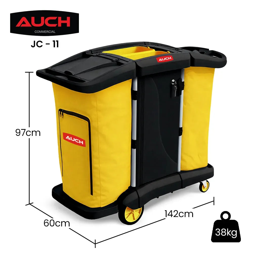 AUCH Double Bag Janitor Cleaning Trolley, Housekeeping Cart, Lockable Cabinet with Storage Tubs, Quiet V219-MATJANAC11YB