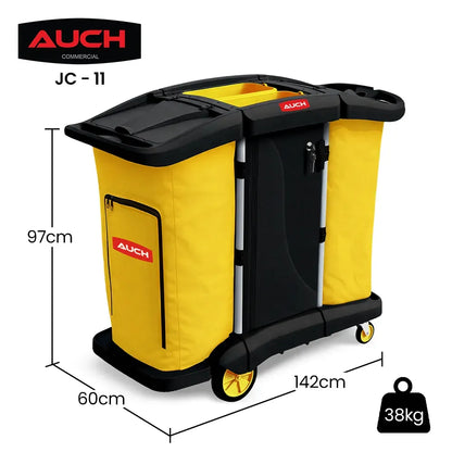 AUCH Double Bag Janitor Cleaning Trolley, Housekeeping Cart, Lockable Cabinet with Storage Tubs, Quiet V219-MATJANAC11YB