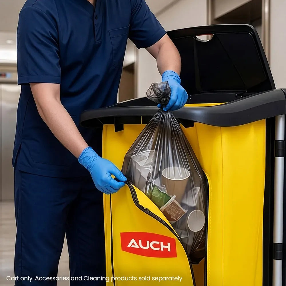 AUCH Double Bag Janitor Cleaning Trolley, Housekeeping Cart, Lockable Cabinet with Storage Tubs, Quiet V219-MATJANAC11YB