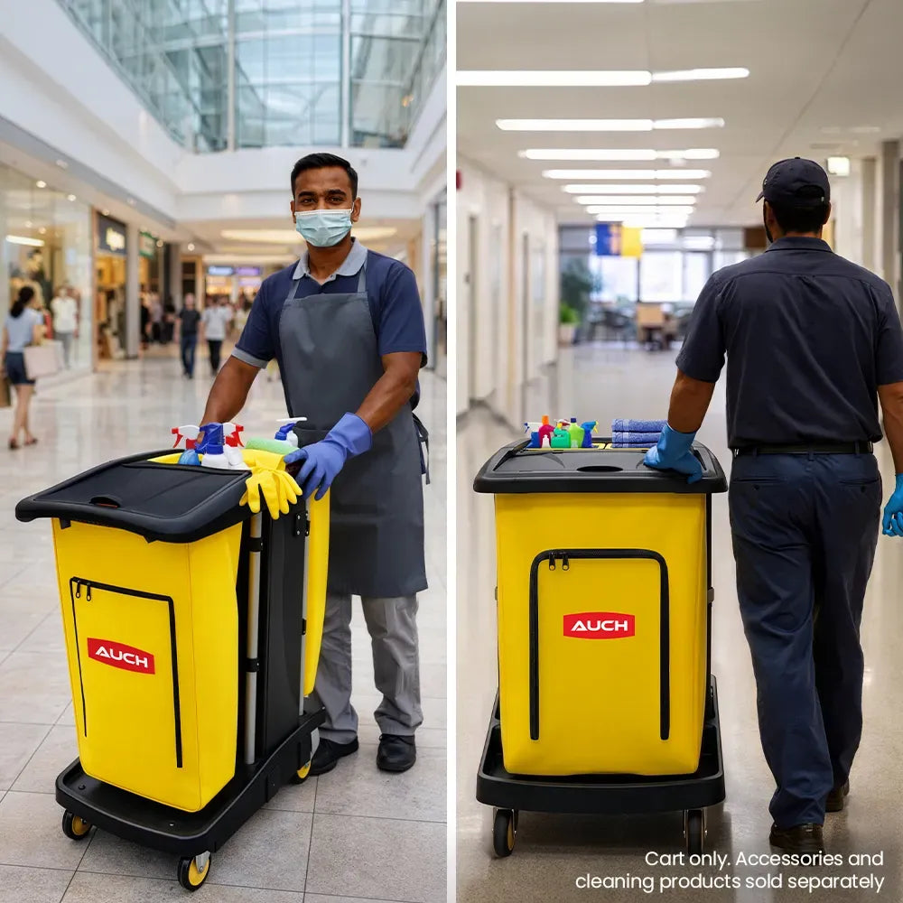 AUCH Double Bag Janitor Cleaning Trolley, Housekeeping Cart, Lockable Cabinet with Storage Tubs, Quiet V219-MATJANAC11YB