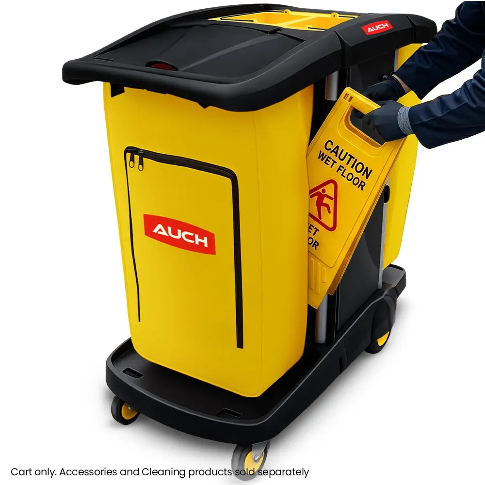AUCH Double Bag Janitor Cleaning Trolley, Housekeeping Cart, Lockable Cabinet with Storage Tubs, Quiet V219-MATJANAC11YB