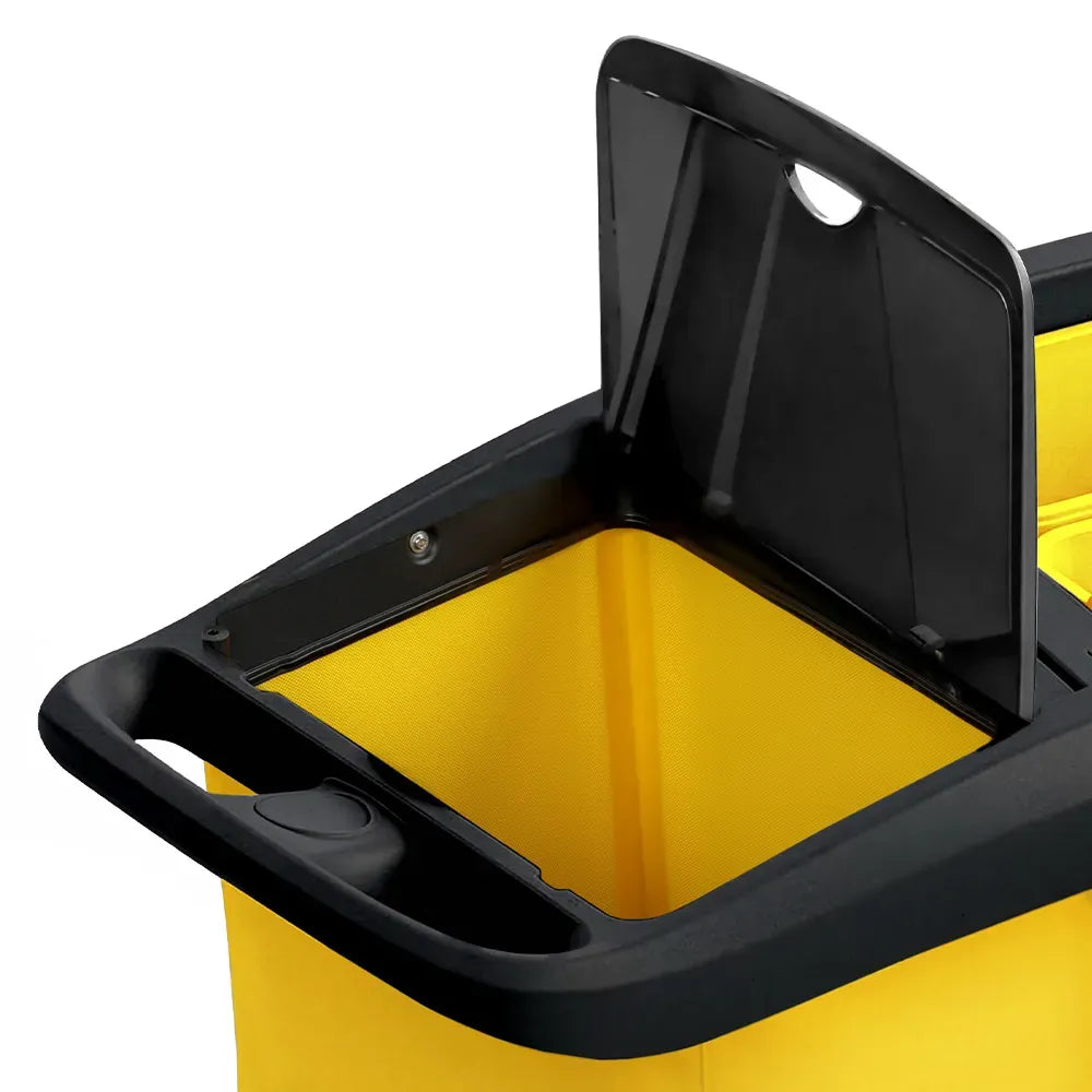 AUCH Double Bag Janitor Cleaning Trolley, Housekeeping Cart, Lockable Cabinet with Storage Tubs, Quiet V219-MATJANAC11YB