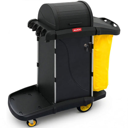 AUCH Double Bag Janitor Cleaning Trolley, Housekeeping Cart, Lockable Cabinet with Storage Tubs, Quiet V219-MATJANAC13YB
