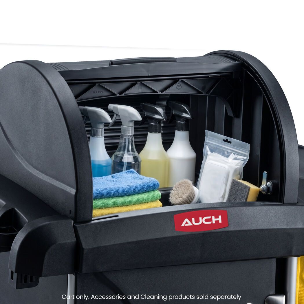 AUCH Double Bag Janitor Cleaning Trolley, Housekeeping Cart, Lockable Cabinet with Storage Tubs, Quiet V219-MATJANAC13YB