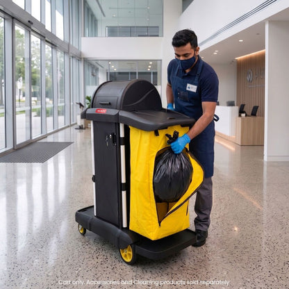 AUCH Double Bag Janitor Cleaning Trolley, Housekeeping Cart, Lockable Cabinet with Storage Tubs, Quiet V219-MATJANAC13YB