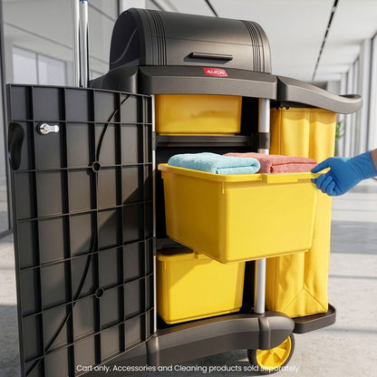 AUCH Double Bag Janitor Cleaning Trolley, Housekeeping Cart, Lockable Cabinet with Storage Tubs, Quiet V219-MATJANAC13YB