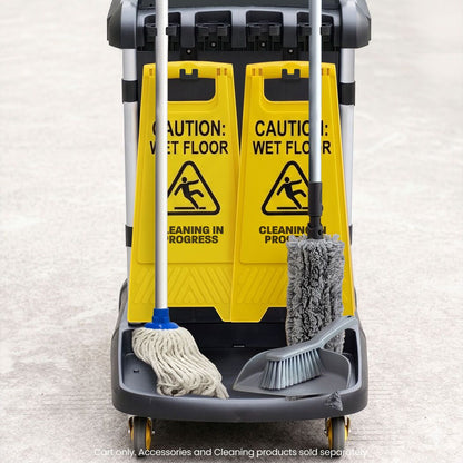 AUCH Double Bag Janitor Cleaning Trolley, Housekeeping Cart, Lockable Cabinet with Storage Tubs, Quiet V219-MATJANAC13YB
