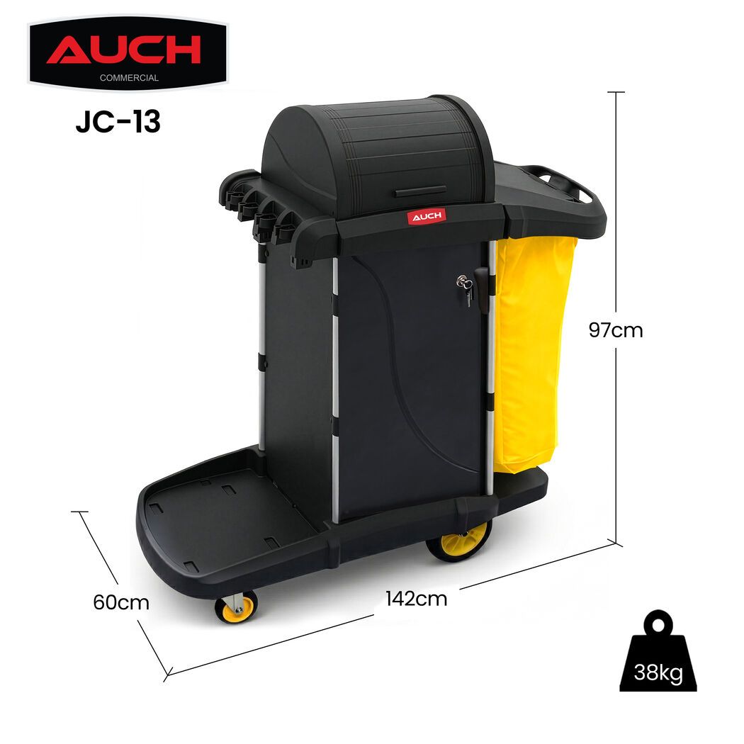 AUCH Double Bag Janitor Cleaning Trolley, Housekeeping Cart, Lockable Cabinet with Storage Tubs, Quiet V219-MATJANAC13YB