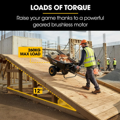 BAUMR-AG 40V Li-ion Powered 300KG / 300L Wheelbarrow, ATV Tow Bar, Deep V-tread Tyre, 2 Wheel Direct Drive V219-MATPBRBM1M1A