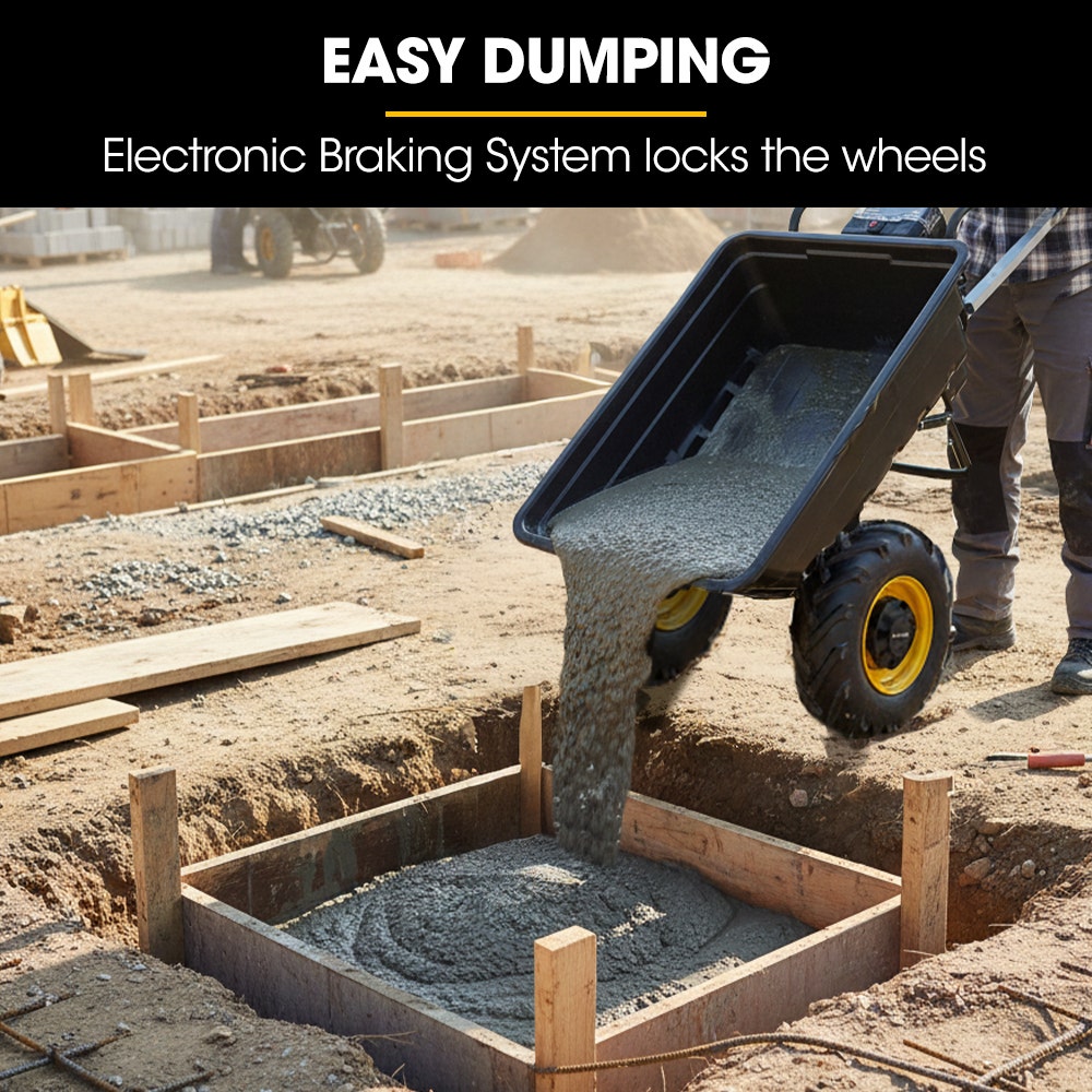 BAUMR-AG 40V Li-ion Powered 300KG / 300L Wheelbarrow, ATV Tow Bar, Deep V-tread Tyre, 2 Wheel Direct Drive V219-MATPBRBM1M1A