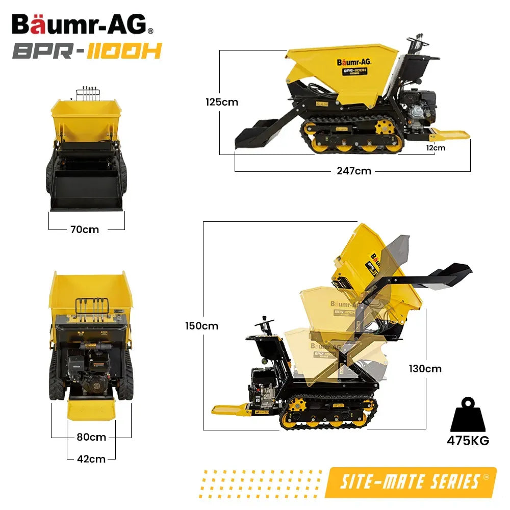 BAUMR-AG Tracked High Lifting/Tipping Power Barrow, 500kg Load Capacity, Hydrostatic, 9hp Engine V219-MATPBRBM9CHA