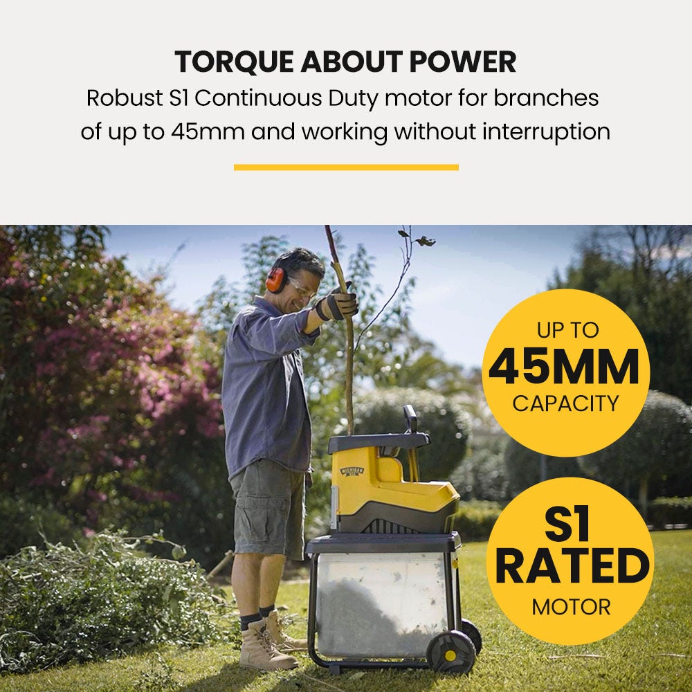 MICHIGAN 2400W Electric Crushing Impact Shredder, Quiet High Torque Garden Mulcher Chipper, Shreds Palm Fronds V219-MCGSLG00A