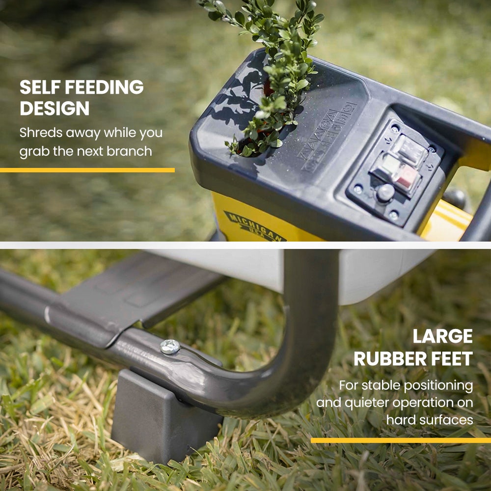 MICHIGAN 2400W Electric Crushing Impact Shredder, Quiet High Torque Garden Mulcher Chipper, Shreds Palm Fronds V219-MCGSLG00A