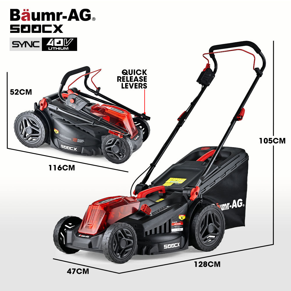 BAUMR-AG 500CX 40V SYNC 17" Cordless Lawn Mower Kit, Fast Charger, 2 x 4Ah Battery, 5 Stage Height Adjustment V219-MOWCLSBM500A