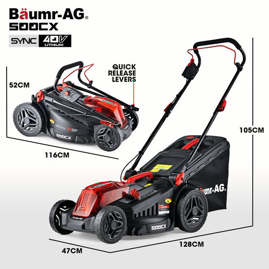 BAUMR-AG 500CX 40V SYNC 17" Cordless Lawn Mower Kit, Fast Charger, 2 x 4Ah Battery, 5 Stage Height Adjustment V219-MOWCLSBM500A