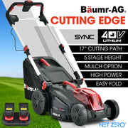 BAUMR-AG 520CX 40V SYNC 17" Cordless Lawn Mower Kit, Fast Charger, 2 x 4Ah Battery, 5 Cutting Heights, V219-MOWCLSBM520A