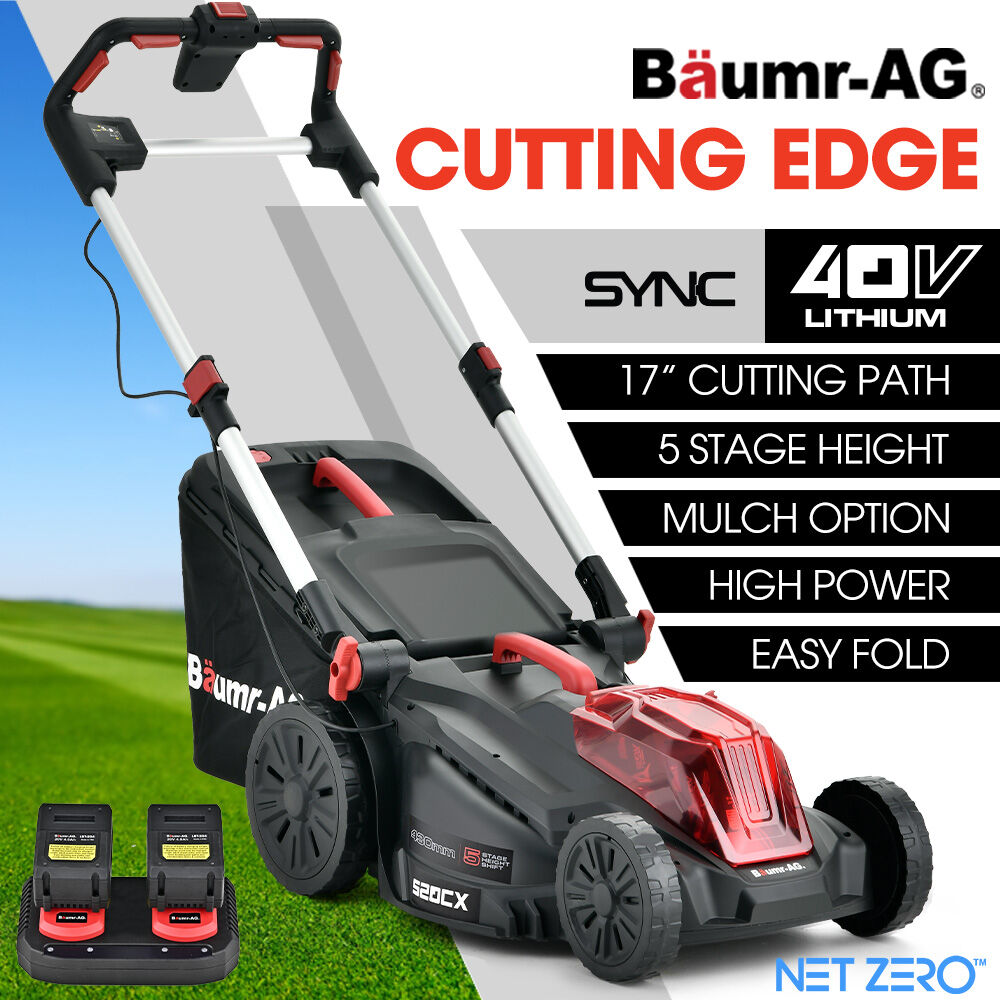 BAUMR-AG 520CX 40V SYNC 17" Cordless Lawn Mower Kit, Fast Charger, 2 x 4Ah Battery, 5 Cutting Heights, V219-MOWCLSBM520A