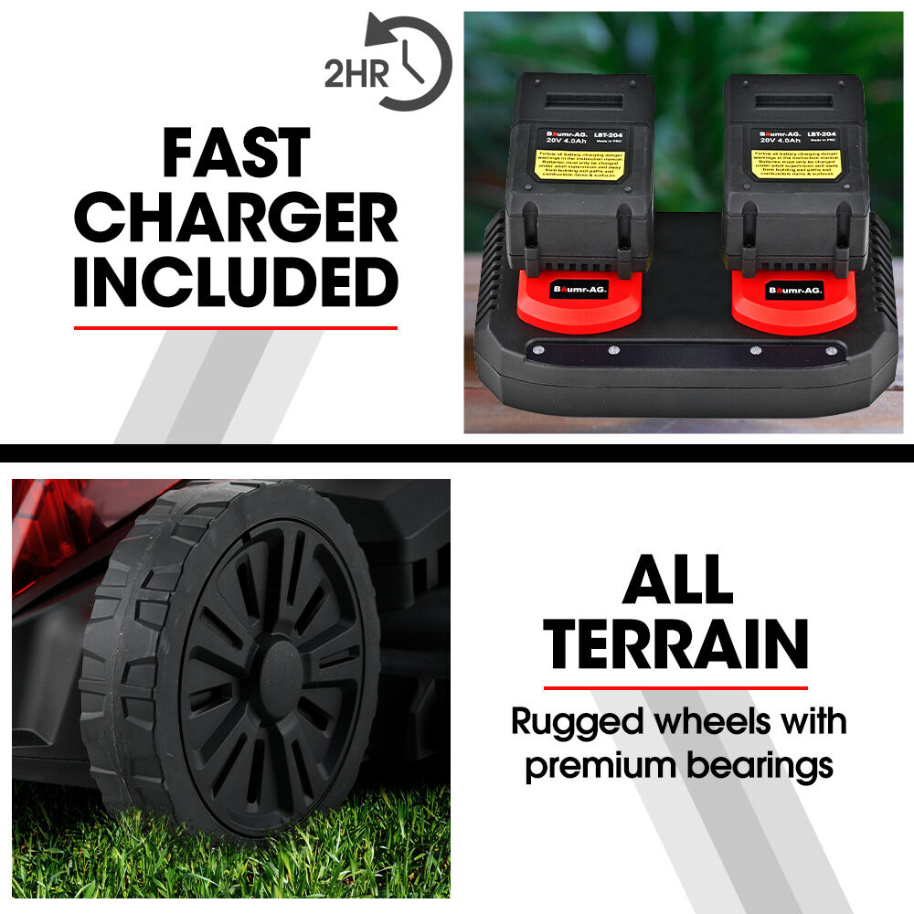 BAUMR-AG 520CX 40V SYNC 17" Cordless Lawn Mower Kit, Fast Charger, 2 x 4Ah Battery, 5 Cutting Heights, V219-MOWCLSBM520A