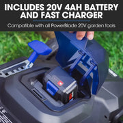 POWERBLADE 350CX 20V 13" Cordless Lawn Mower Kit, Fast Charger, 4Ah Battery, 5 Height, Brushless Electric, V219-MOWCLSPB1C3A