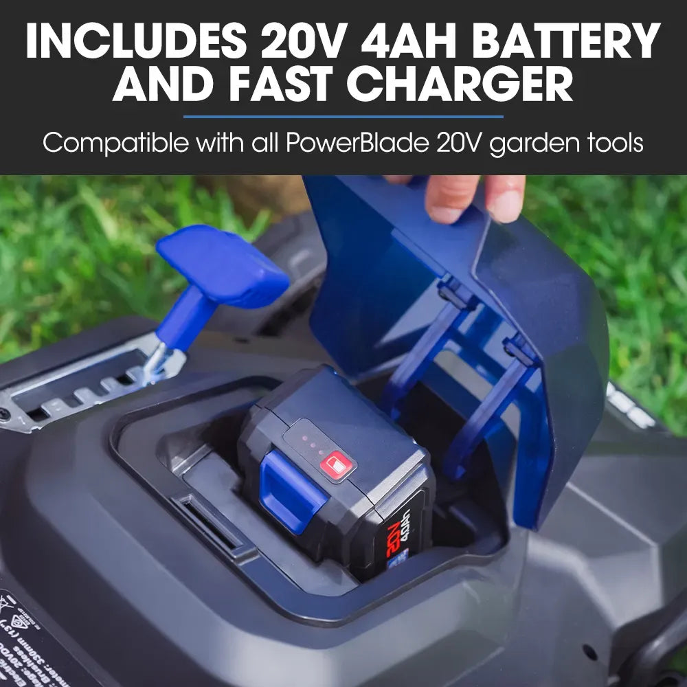 POWERBLADE 350CX 20V 13" Cordless Lawn Mower Kit, Fast Charger, 4Ah Battery, 5 Height, Brushless Electric, V219-MOWCLSPB1C3A