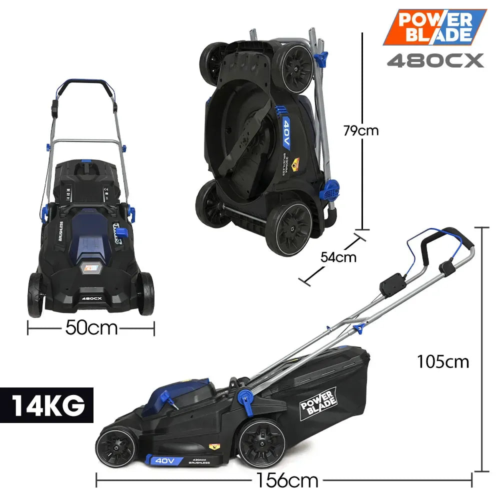 POWERBLADE 480CX 40V 17" Cordless Lawn Mower Kit, Fast Charger, 2 x 4Ah Batteries, 6 Stage Height, Brushless V219-MOWCLSPB1C7A