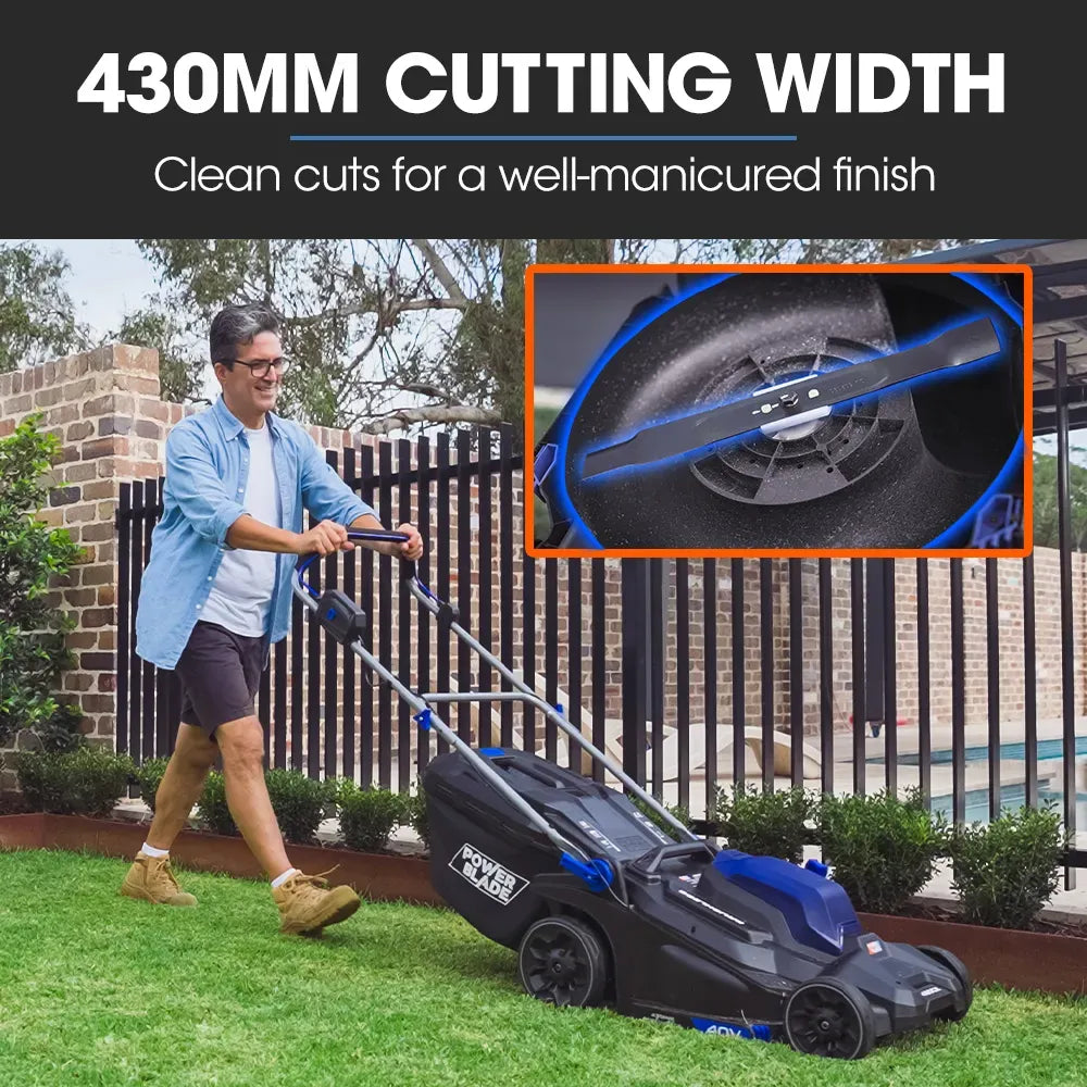 POWERBLADE 480CX 40V 17" Cordless Lawn Mower Kit, Fast Charger, 2 x 4Ah Batteries, 6 Stage Height, Brushless V219-MOWCLSPB1C7A