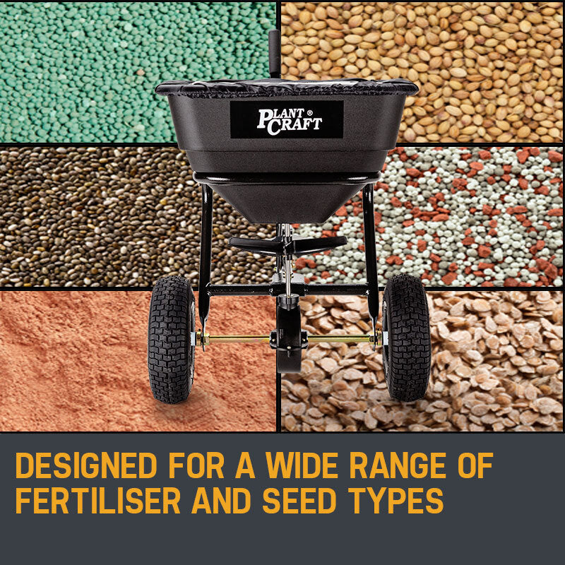 PLANTCRAFT Tow Behind Broadcast Spreader 30kg 26L Seed Fertiliser Tow Rotary V219-MOWCRTPLTAB30