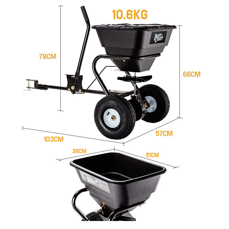 PLANTCRAFT Tow Behind Broadcast Spreader 30kg 26L Seed Fertiliser Tow Rotary V219-MOWCRTPLTAB30