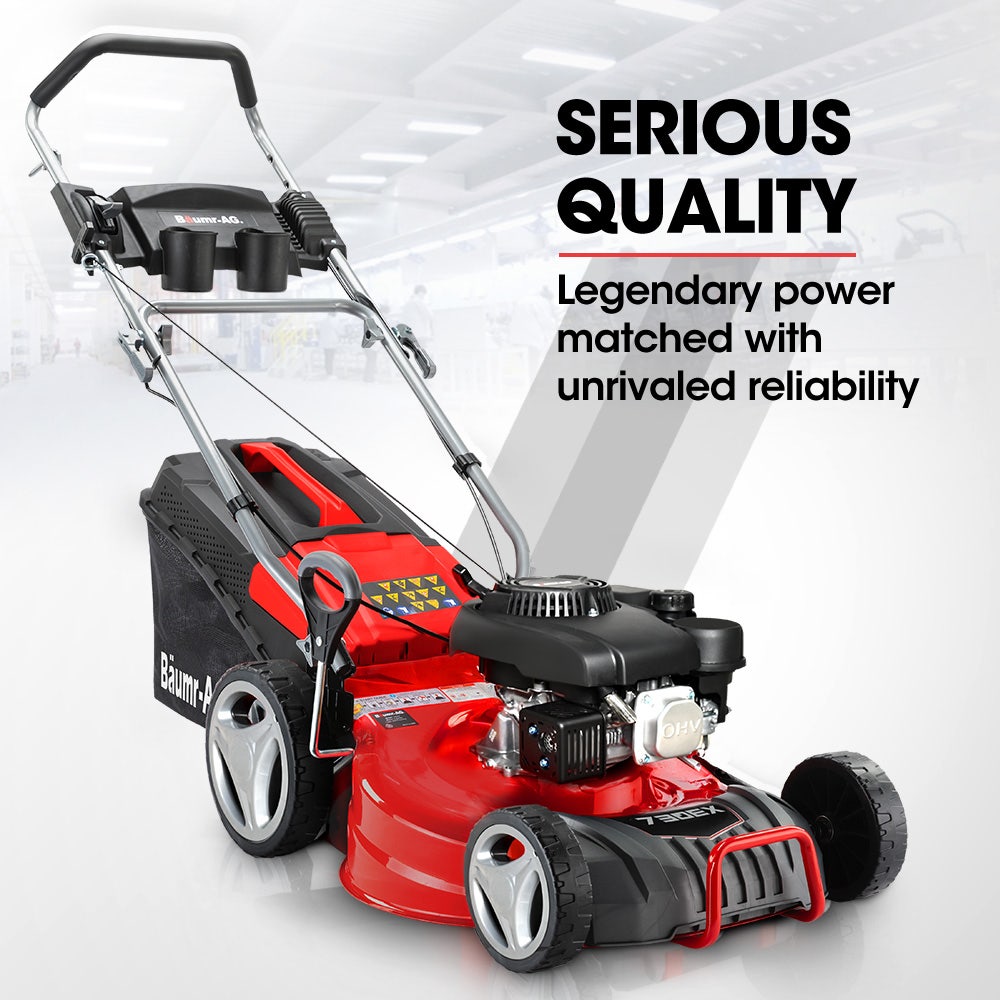 BAUMR-AG 18" 150cc Lawn Mower, 8 Heights, Steel Deck, Cup Holders, 4-Stroke Petrol Lawnmower - 730EX V219-MOWPPRBM18PA